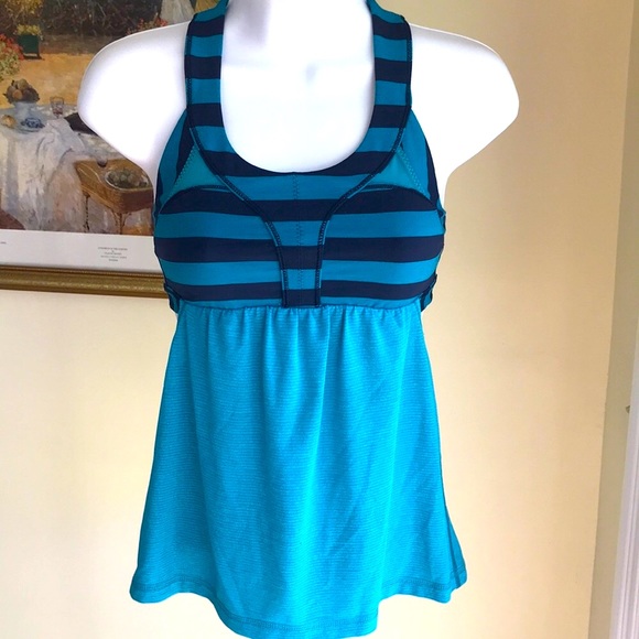 LULULEMON TANK TOP BLUE WITH BLACK STRIPES SIZE SMALL EXCELLENT CONDITION - Picture 2 of 12